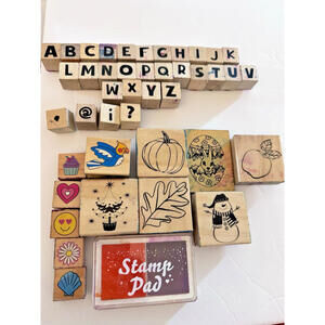 Teacher rubber stamps, Alphabet, Seasons, Animals, symbols 54 total, 2 ink pads